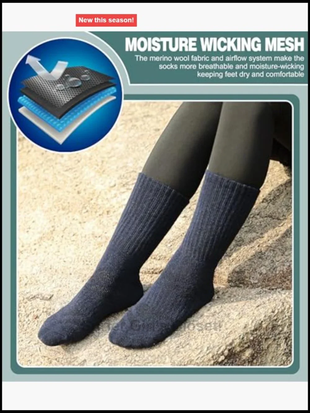 Merino Wool Hiking Socks Thermal Winter Thick Cushion Moisture Wicking Crew